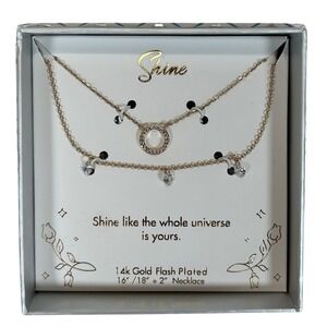 LA Rocks Shine 14k Gold Flash Plated Double Layer Circle Crystal Necklace NEW